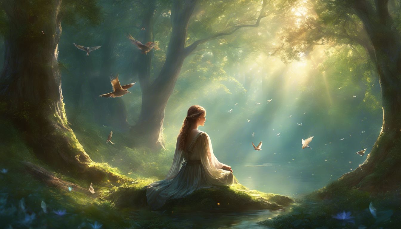 A person meditating in a serene forest clearing.