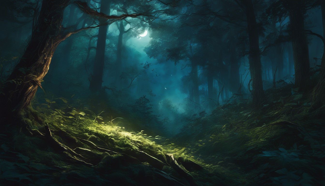A knife cuts through a dark, mysterious forest at night.