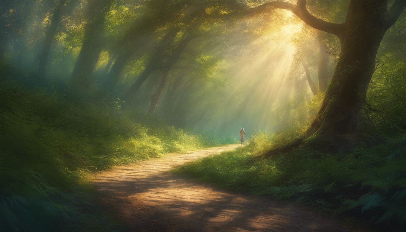 A person walks barefoot on a peaceful forest path, connecting with nature.
