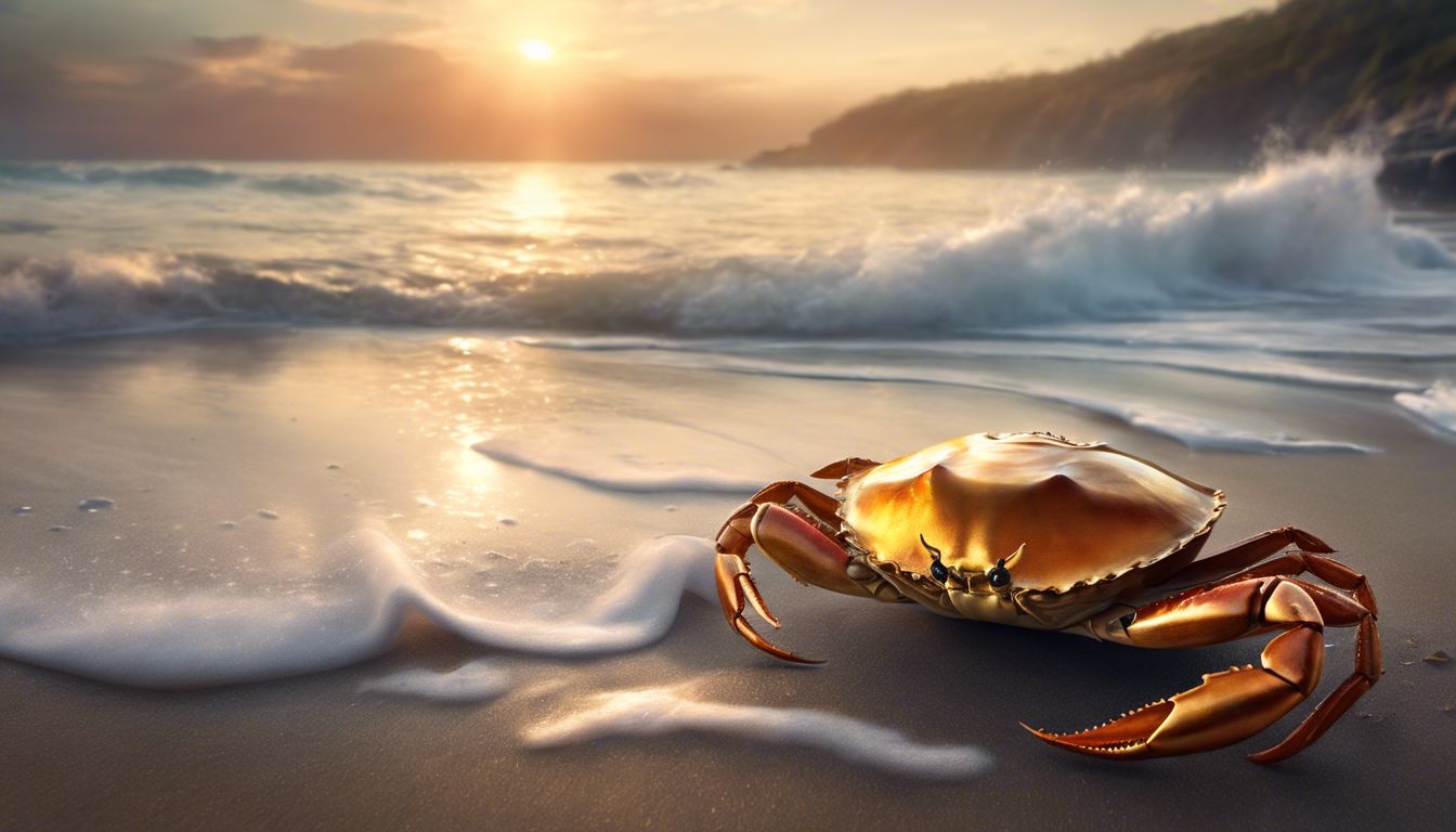 A serene beach scene with a washed-up crab shell.