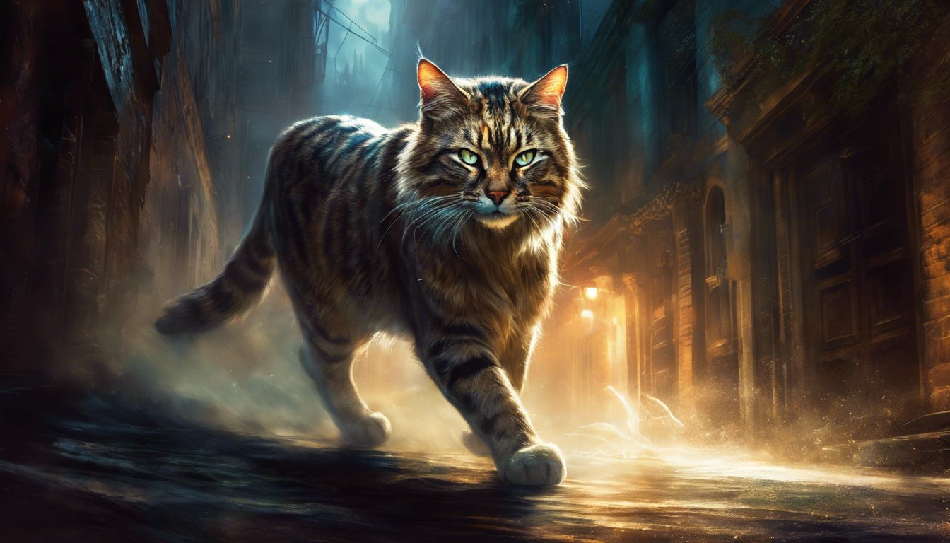 A fierce cat ready to pounce in a dark alley.